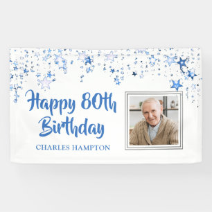 80th Birthday Photo Blue Stars Personalised Banner