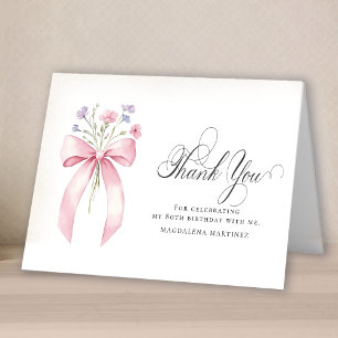 80th Birthday Photo Blush Pink Floral Folded Thank You Card