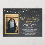 80th Birthday Photo Chalk Rustic Gold Invitation<br><div class="desc">80th Birthday - Add your photo to this vintage style chalk invite. Add any age. Back print included.</div>