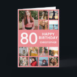 80th Birthday Photo Collage 13 Photos Pink & White Card<br><div class="desc">80th Happy Birthday Photo Collage 13 Photos Pink and White Birthday Card for Any Age. 1st 13th 15th 16th 18th 20th 21st 30th 40th 50th 60th 70th 80th 90th 100th,  Any Ages. For further customisation,  please click the "Customise it" button and use our design tool to modify this template.</div>