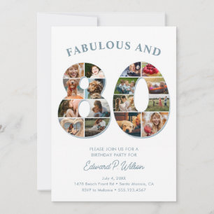 80th Birthday Photo Collage Elegant and Timeless Invitation