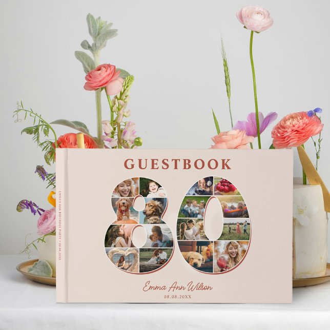 80th Birthday Photo Collage Milestone Guestbook (Creator Uploaded)