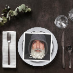 80th birthday photo eighty guys script men napkin<br><div class="desc">Template for own Your photo.  White text overlay: Eighty!  Written with a modern hand lettered style script. A napkin for a 80th birthday party for men,  guys.</div>