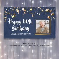 80th Birthday Photo Gold Stars Blue Personalised
