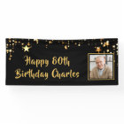 80th Birthday Photo Gold Stars Personalised Black