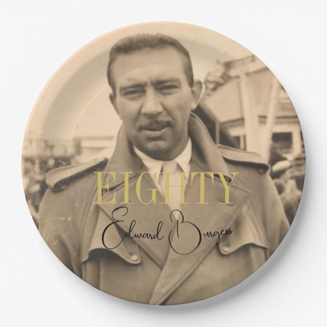 80th Birthday Photo Male Modern Birthday Paper Plate (Front)