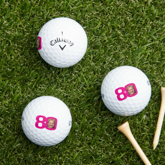 80th birthday photo pink and white  golf balls (Insitu Grass)