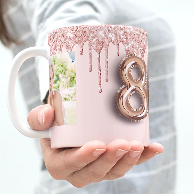 80th birthday photo rose gold pink coffee mug (Creator Uploaded)