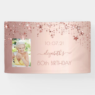 80th birthday photo rose gold pink glittery stars banner