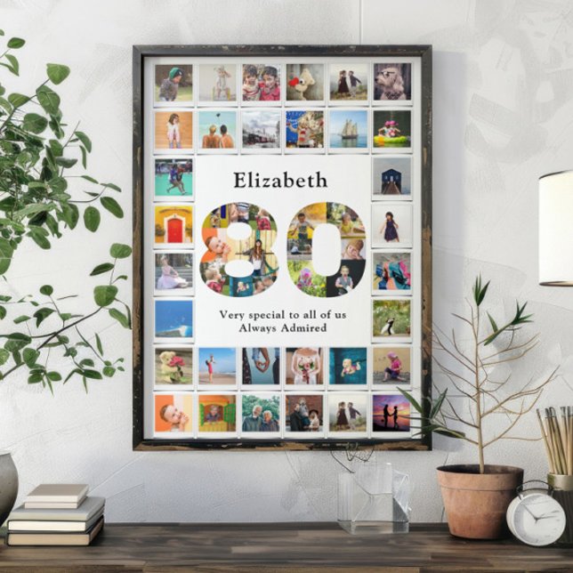80th Birthday Photo Template Poster (Personalized 80th birthday poster with family photo collage template.)
