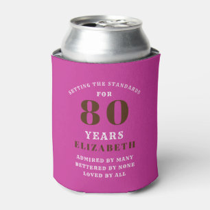80th Birthday Pink black white Add Your Name Can Cooler