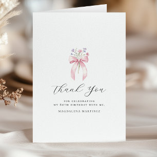 80th Birthday Pink Bow Wildflower Folded Thank You Card