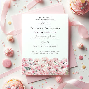 80th Birthday Pink Carnation January Birth Flower Invitation