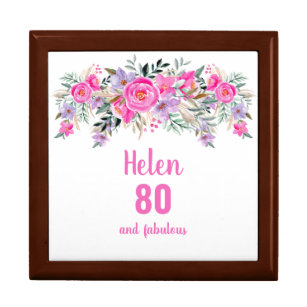 80th birthday pink floral gift box