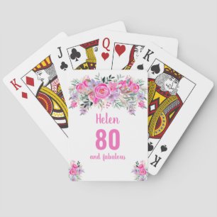 80th birthday pink floral playing cards