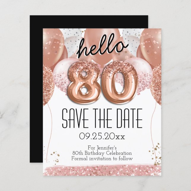 80th Birthday Pink Glitter Save the Date (Front/Back)