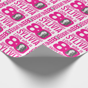 80th birthday pink look 80 custom photo name wrapping paper