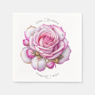 80th Birthday Pink Roses and Sparkling Diamonds Napkin