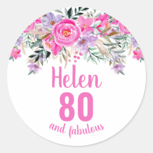 80th birthday pink watercolor floral classic round sticker