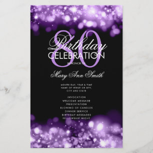 80th Birthday Program Glam Lights Purple Menu 