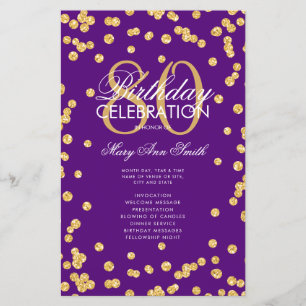 80th Birthday Program Gold Purple Glitter w/ Menu