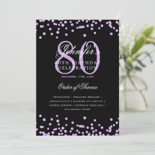 80th Birthday Program Menu Purple Black  Invitation