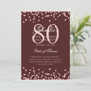 80th Birthday Program Menu Rose Gold Burgundy Invitation