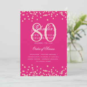 80th Birthday Program Menu Rose Gold Hot Pink Invitation
