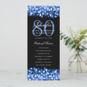 80th Birthday Program Navy Blue Menu+Thank You Invitation
