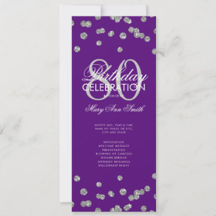 80th Birthday Program Silver Purple Glitter Menu Invitation