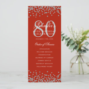 80th Birthday Program Thanks Silver Red  Invitation