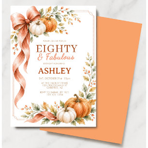 80th Birthday Pumpkin Watercolor Fall Invitation