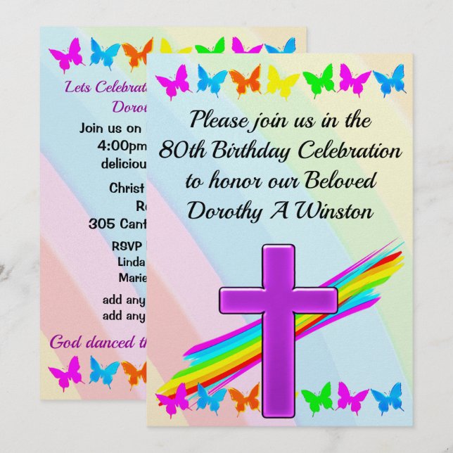 80TH BIRTHDAY PURPLE CROSS INVITATION (Front/Back)