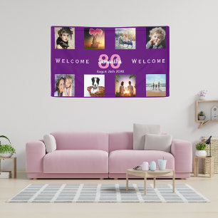 80th birthday purple photo collage party banner