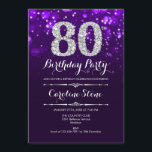 80th Birthday - Purple Silver Invitation<br><div class="desc">80th Birthday Invitation.
Elegant purple white design with faux glitter silver. Adult birthday. Features diamonds and script font. men or women bday invite.  Perfect for a stylish birthday party. Message me if you need further customization.</div>