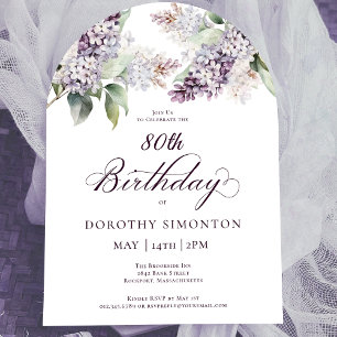 80th Birthday Purple Spring Lilac Flower Arch Invitation