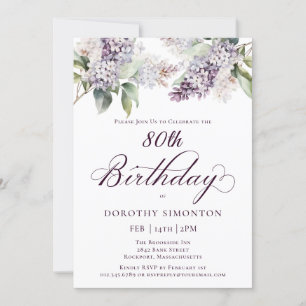 80th Birthday Purple Spring Lilac Flower Invitation