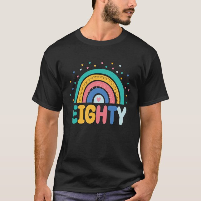 80th Birthday Rainbow Fan 80 Years Old Women 80 Bd T-Shirt (Front)