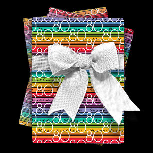 80th Birthday Rainbow Stripes Wrapping Paper Sheet