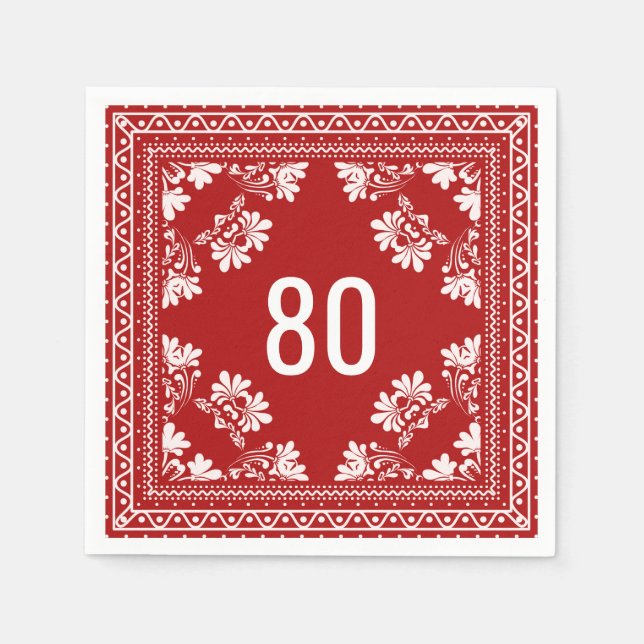 80th Birthday Red Bandanna Napkin (Front)