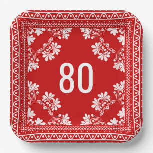 80th Birthday Red Bandanna  Paper Plate