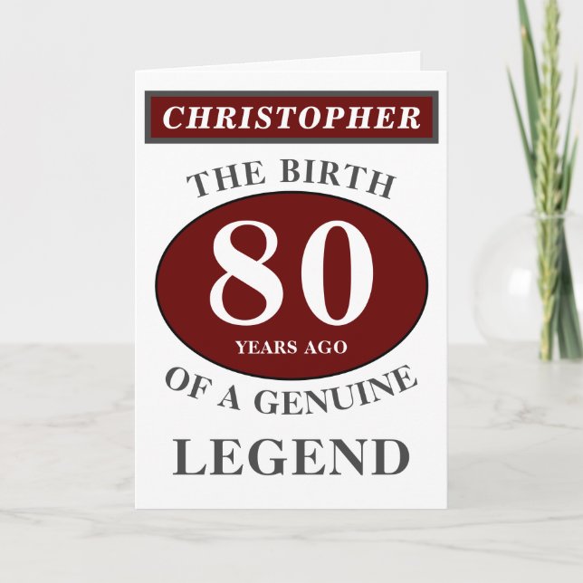 80th Birthday Red Genuine Legend Add Your Name Card (Front)