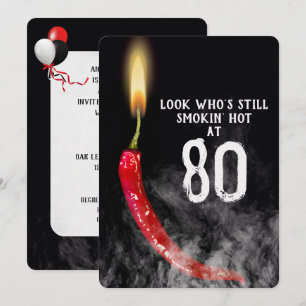 80th Birthday Red Hot Pepper Candle Invitation