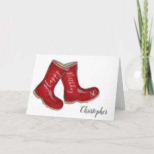 80th birthday red welly boot dad/ grandad/ man card