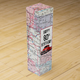 80th Birthday Retro Red Truck on Road  Wine Box