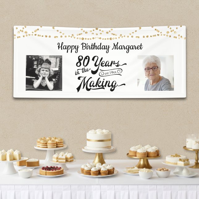80th Birthday Retro String Lights 2 Photos Banner (Creator Uploaded)