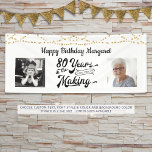 80th Birthday Retro String Lights 2 Photos Banner<br><div class="desc">Celebrate an 80th birthday with this custom colour party banner sign shown in black on white with string lights featuring a retro typography title design of 80 YEARS IN THE MAKING that incorporates his or her birth year as part of the design, 2 photos (fun to include Then and Now...</div>