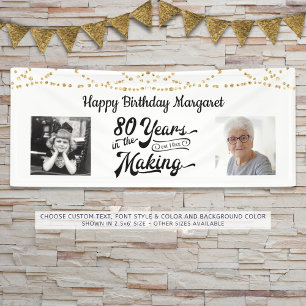 80th Birthday Retro String Lights 2 Photos Banner