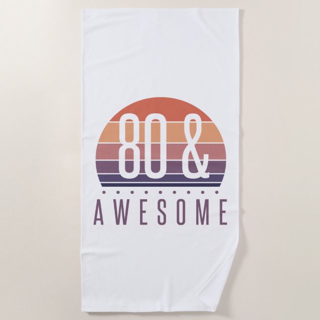 80th Birthday Retro Sunset Beach Towel (Front)