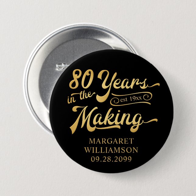 80th Birthday Retro Years in the Making Name 7.5 Cm Round Badge (Front & Back)